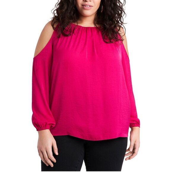 1.STATE Trendy Plus Size Cold-Shoulder Top Casbah Pink 1X - Picture 1 of 2